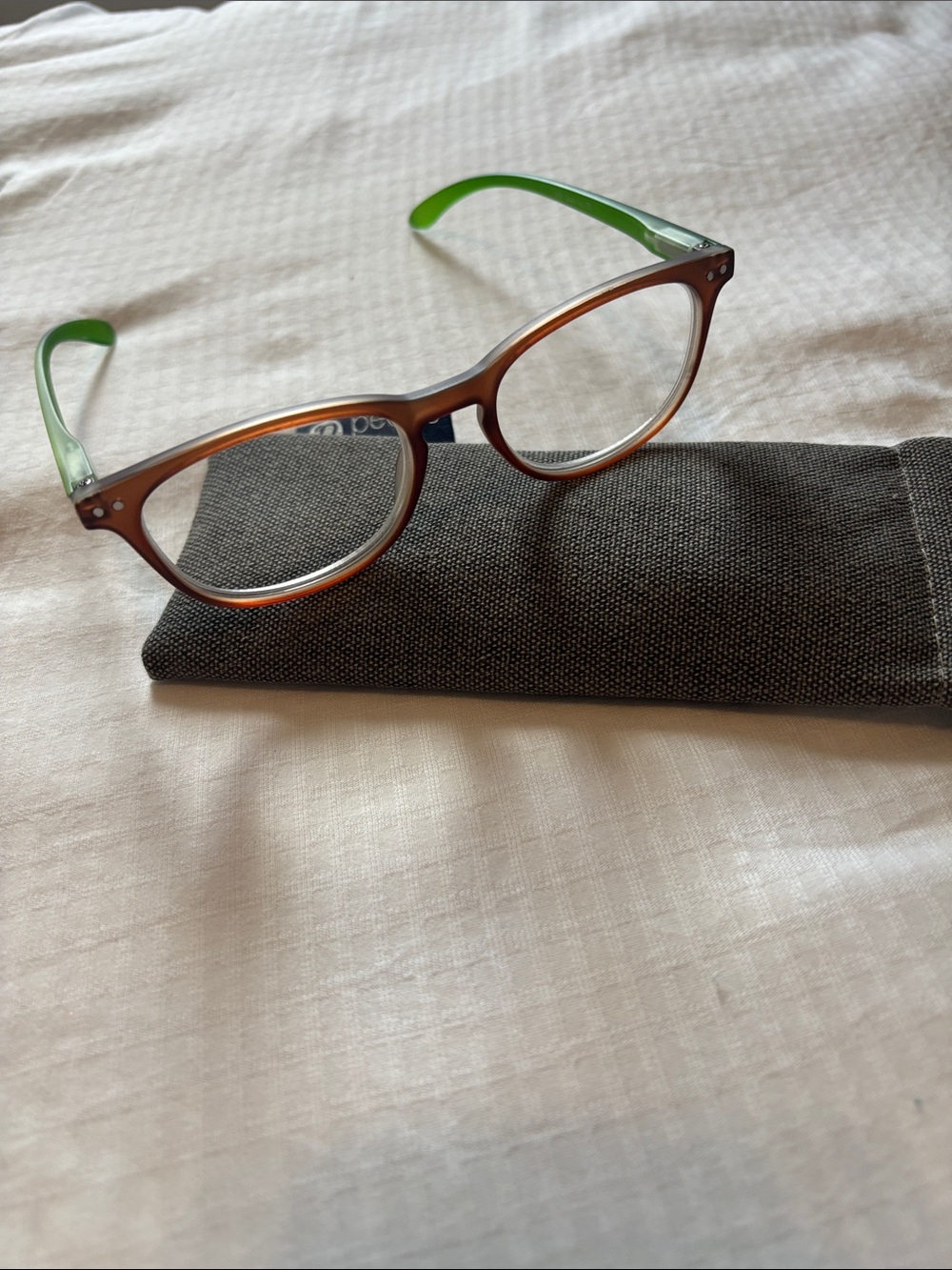 Two-Tone Green & Brown Reading Glasses with 2.75 lenses with case